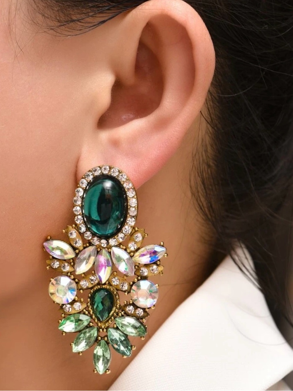 Emerald Crystal Statement Drop Earrings - Women Jewelry